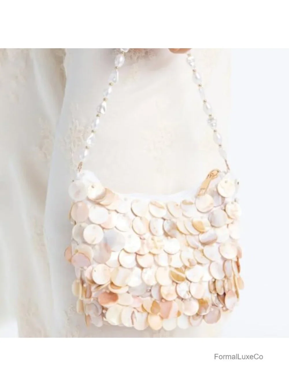 Handmade Shell Beaded Clutch Purse Women Luxury Top Handle Evening Handbag
